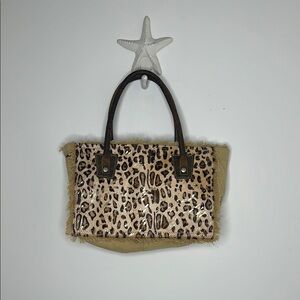 Leopard Print Tote Bag with Leather Handles